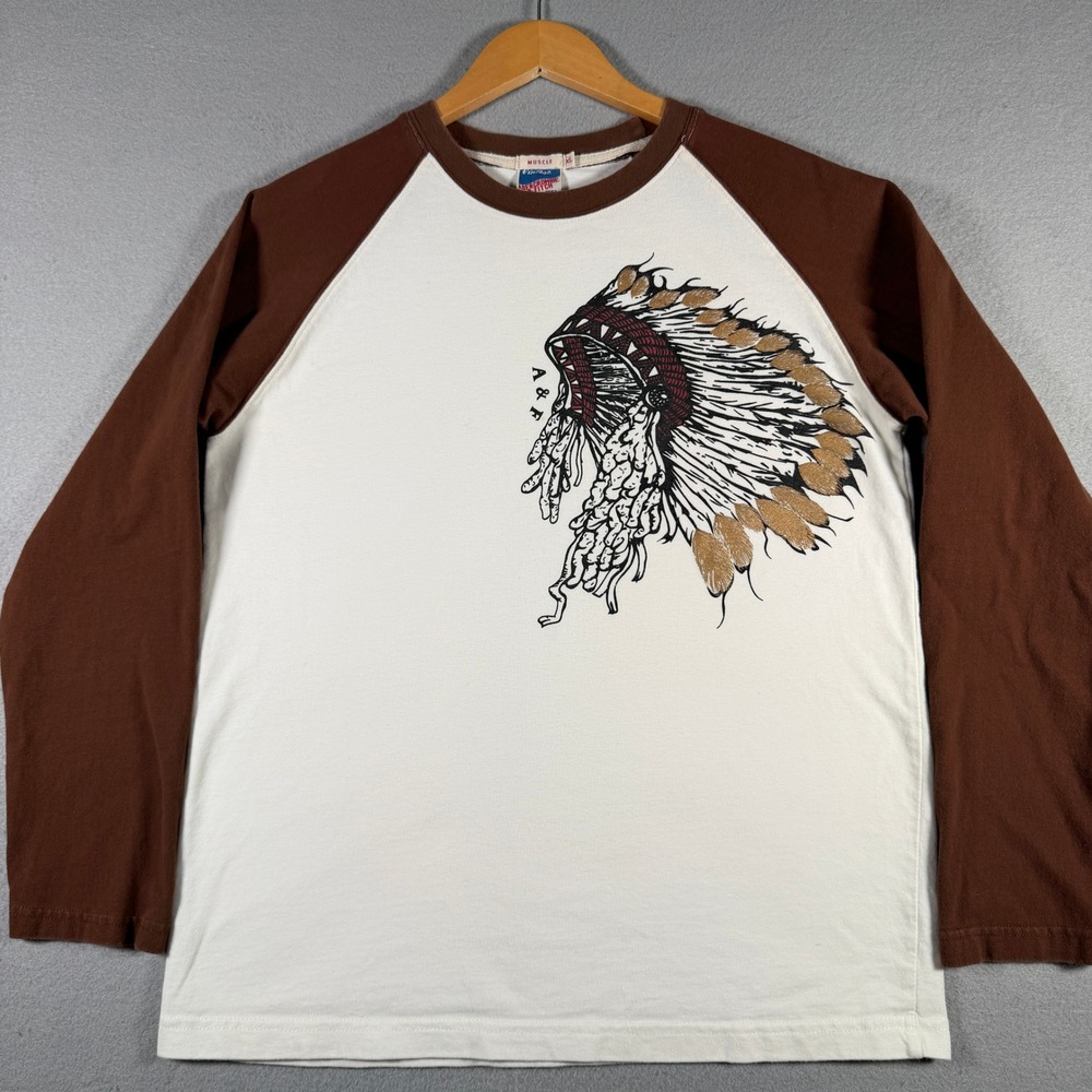 Abercrombie & Fitch Vintage Muscle Fit Raglan Graphic Tee XL Cream Brown 15724